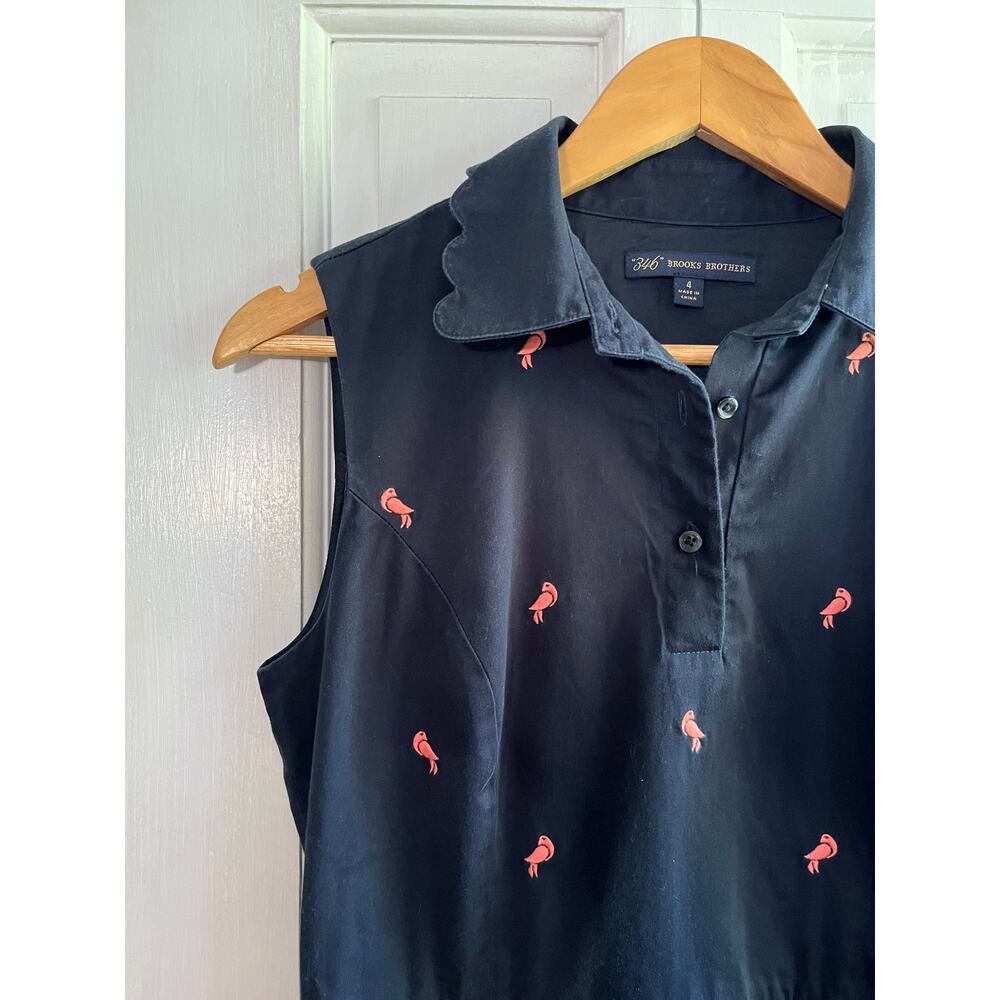 Brooks Brothers 346 Navy Embroidered Bird Scalloped Collar Dress β¨ Size 4 - Picture 4 of 6